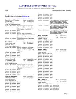 DAR/ODAR/DAS/DOA/SFAR 36 Directory