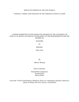 Conflict, Crisis, and Violence in the Virginia Coastal Lands