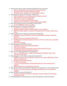 1. What Are the Causes of the Northwest Rebellion? (For Each Side