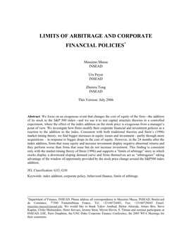 Limits of Arbitrage and Corporate Financial Policies*