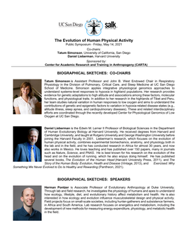 The Evolution of Human Physical Activity Public Symposium ∙ Friday, May 14, 2021