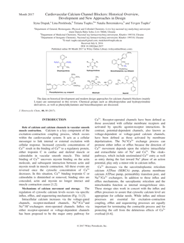 Cardiovascular Calcium Channel Blockers: Historical Overview