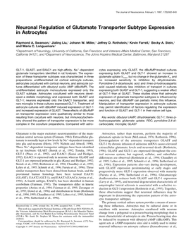 Neuronal Regulation of Glutamate Transporter Subtype Expression in Astrocytes