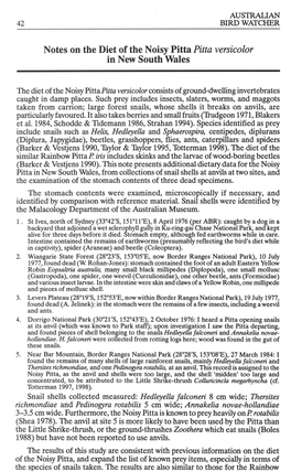Notes on the Diet of the Noisy Pitta Pitta Versicolor in New South Wales