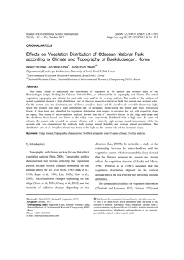 Effects on Vegetation Distribution of Odaesan National Park According to Climate and Topography of Baekdudaegan, Korea