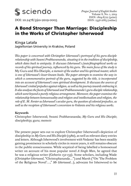 A Bond Stronger Than Marriage: Discipleship in the Works of Christopher Isherwood