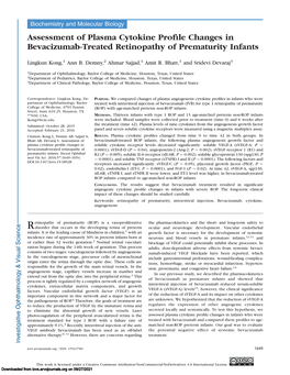 Assessment of Plasma Cytokine Profile Changes in Bevacizumab