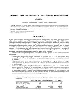 Neutrino Flux Predictions for Cross Section Measurements Mark Hartz