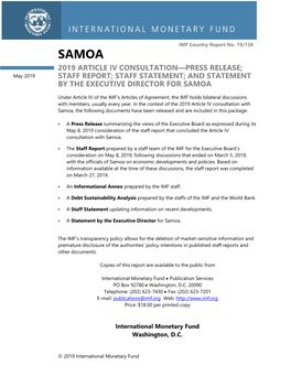 Samoa: 2019 Article IV Consultation-Press Release