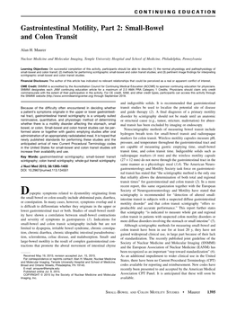 Gastrointestinal Motility, Part 2: Small-Bowel and Colon Transit