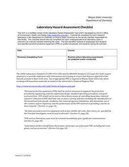 Laboratory Hazard Assessment Checklist