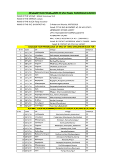 Advancetour Programme of Mvu Tangi Choudwar Block