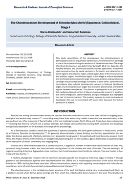 The Chondrocranium Development of Stenodactylus Slevini (Squamata: Gekkonidae) I