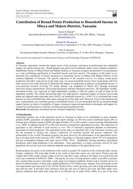 Contribution of Round Potato Production to Household Income in Mbeya and Makete Districts, Tanzania