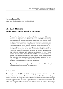 The 2015 Elections to the Senate of the Republic of Poland