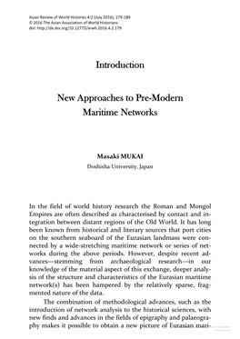 Introduction New Approaches to Pre-Modern Maritime Networks