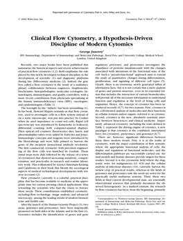 Clinical Flow Cytometry, a Hypothesis-Driven Discipline of Modern Cytomics