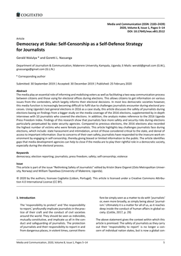 Self-Censorship As a Self-Defence Strategy for Journalists