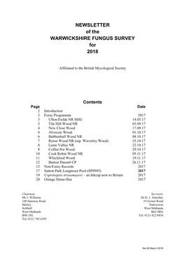 NEWSLETTER of the WARWICKSHIRE FUNGUS SURVEY for 2018