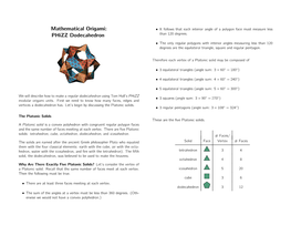 Mathematical Origami: Phizz Dodecahedron