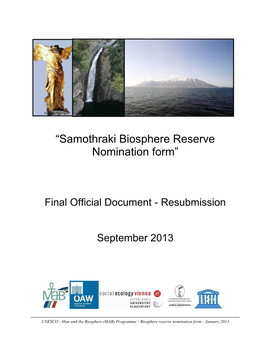 “Samothraki Biosphere Reserve Nomination Form”