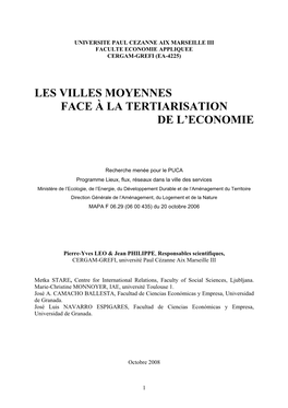 Villes (Les) Moyennes Face À La Tertiarisation De L'économie