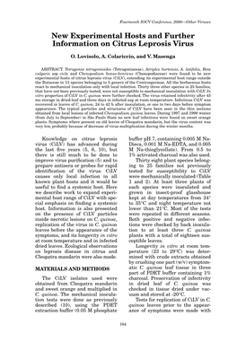 New Experimental Hosts and Further Information on Citrus Leprosis Virus