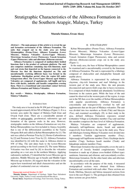 Stratigraphic Characteristics of the Alibonca Formation in the Southern Arapgir, Malatya, Turkey