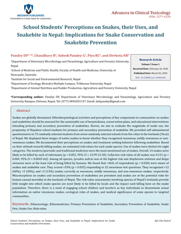 Pandey DP, Et Al. School Students' Perceptions on Snakes, Their Uses