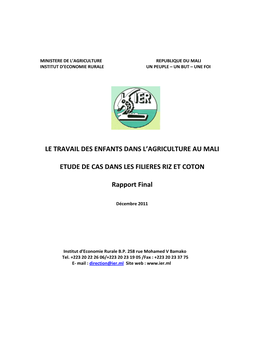 Le Travail Des Enfants Dans L'agriculture Au Mali Etude