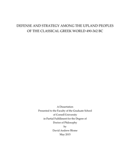 Defense and Strategy Among the Upland Peoples of the Classical Greek World 490-362 Bc