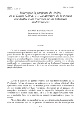 Releyendo La Campaña De Aníbal En El Duero (220 A. C.): La Apertura De La Meseta Occidental a Los Intereses De Las Potencias Mediterráneas