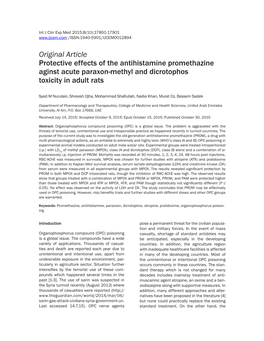 Protective Effects of the Antihistamine Promethazine Aginst Acute Paraxon-Methyl and Dicrotophos Toxicity in Adult Rats