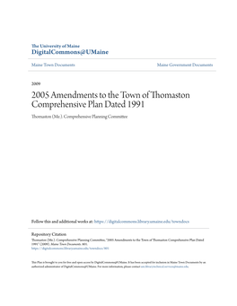 2005 Amendments to the Town of Thomaston Comprehensive Plan Dated 1991 Thomaston (Me.)