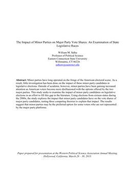 The Impact of Minor Parties on Major Party Vote Shares: an Examination of State Legislative Races