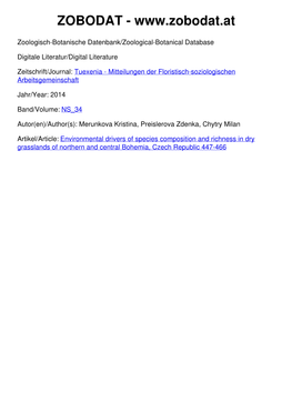 Environmental Drivers of Species Composition and Richness in Dry Grasslands of Northern and Central Bohemia, Czech Republic 447-466 Tuexenia 34: 447–466