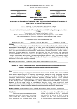 Assessment of Biomarkers of Oxidative Stress and Antioxidant in Wild and Farmed Çoruh Trout (Salmo Coruhensis) Spermatozoa