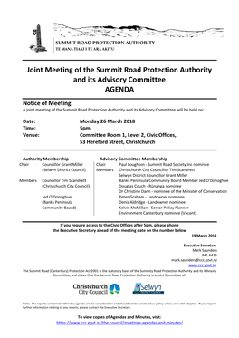 Agenda of Summit Road Protection Authority
