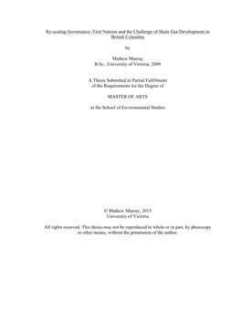 Re-Scaling Governance: First Nations and the Challenge of Shale Gas Development in British Columbia