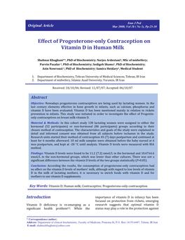 Effect of Progesterone-Only Contraception on Vitamin D In