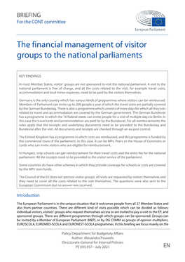 The Financial Management of Visitor Groups to the National Parliaments
