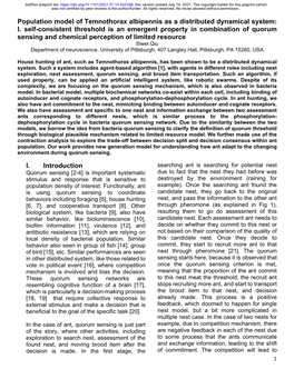 Population Model of Temnothorax Albipennis As a Distributed Dynamical System: I