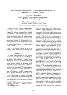 Three-Dimensional Hydrodynamic Analysis of Forelimb Propulsion of Sea Turtle with Prosthetic Flippers