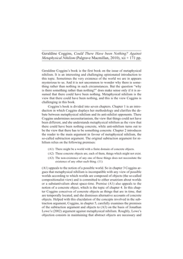 Geraldine Coggins, Could There Have Been Nothing? Against Metaphysical Nihilism (Palgrave Macmillan, 2010), Xii + 171 Pp