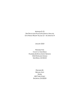 Appendix D-21 Fire Protection Plan Supplemental Analysis Otay Ranch Resort Village 13 – Alternative H