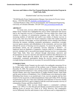 Successes and Failures of the Post-Tsunami Housing Reconstruction Program in Tamil Nadu, India