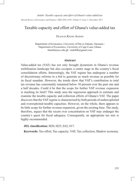 Taxable Capacity and Effort of Ghana's Value-Added Tax