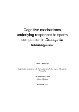 Cognitive Mechanisms Underlying Responses to Sperm Competition in Drosophila Melanogaster