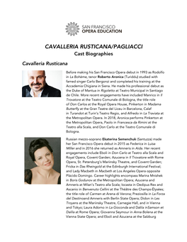 CAVALLERIA RUSTICANA/PAGLIACCI Cast Biographies Cavalleria Rusticana