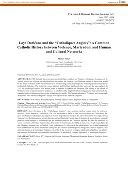 Catholiques Anglois”: a Common Catholic History Between Violence, Martyrdom and Human and Cultural Networks